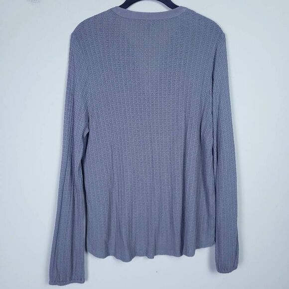 Lucky Brand Womens Knit Button Front Top Sz Large Grey Long Sleeve Boho Peasant - Picture 2 of 6